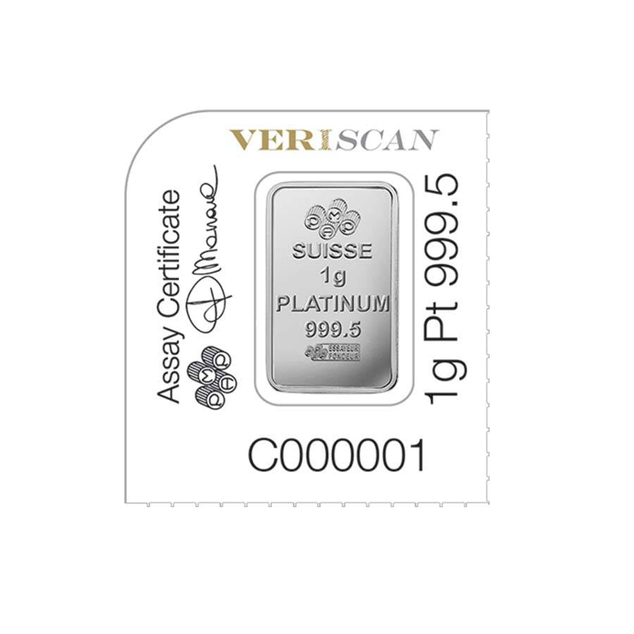 1 Gram Platinum Bar - PAMP Suisse (w/Assay) image 1