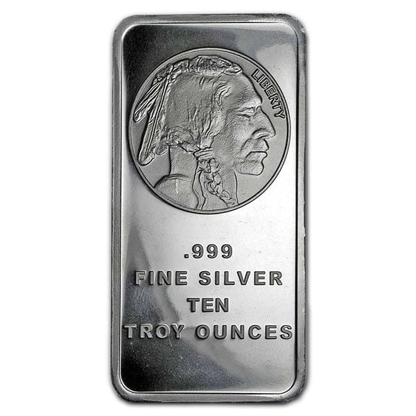 10 oz Buffalo Design 0.999 Pure Silver Bar