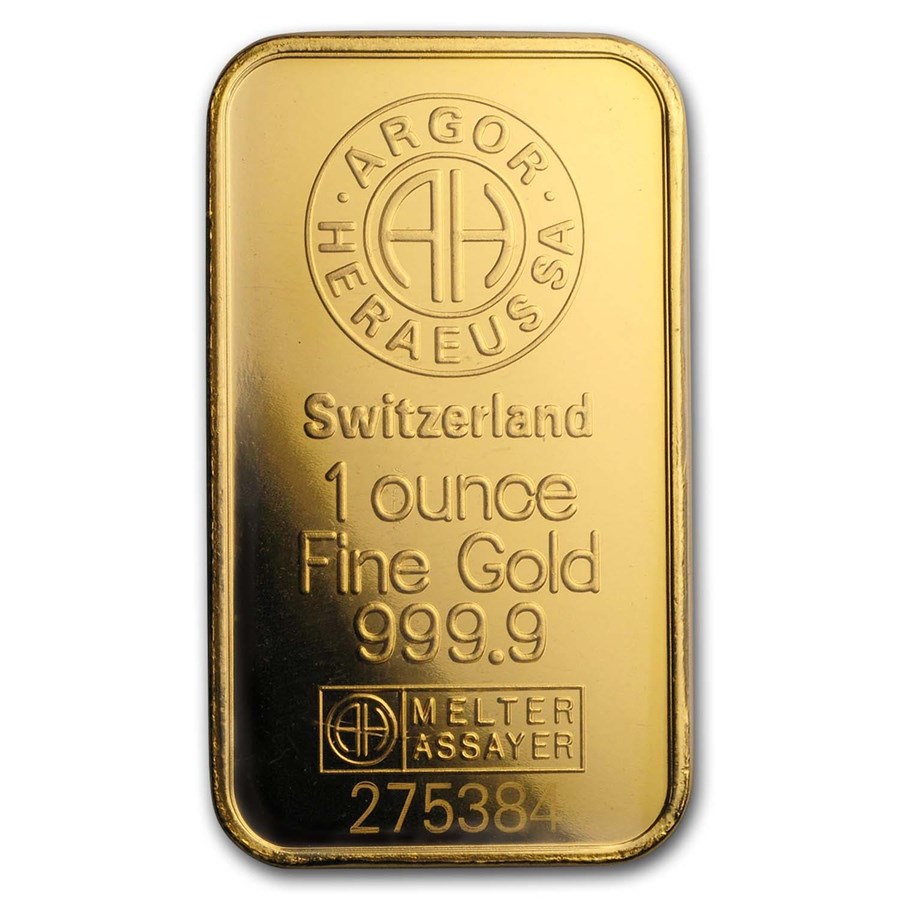 1 oz Gold Bar - Argor-Heraeus (w/Plain Back, In Assay) image 2