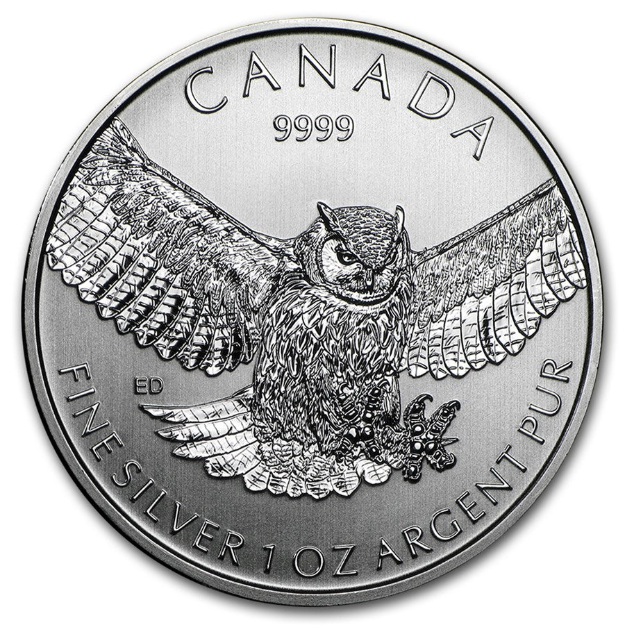 1 Oz Great Horned Owl Silver Coin : Birds Of Prey Series 2015