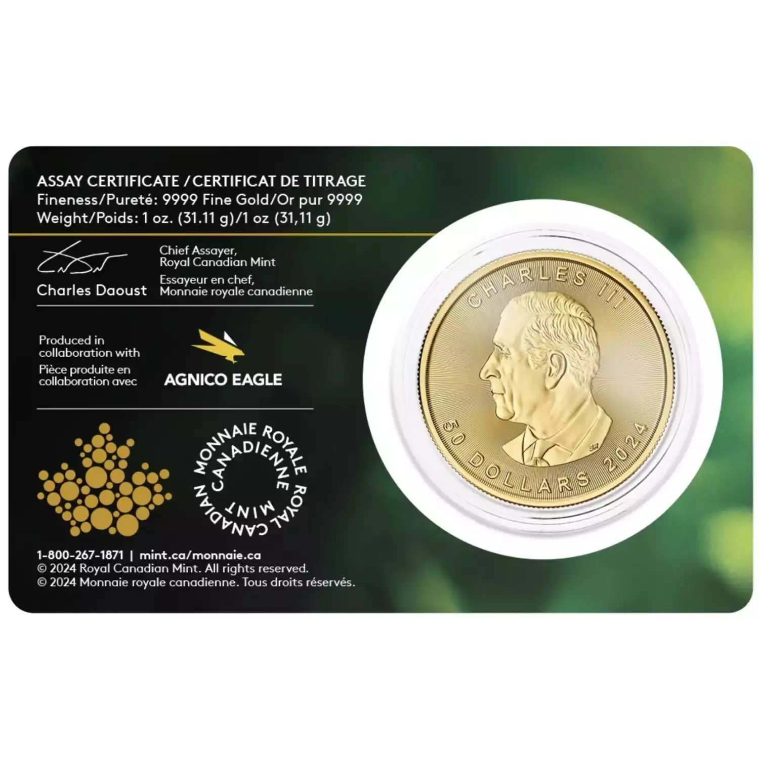 Canadian Gold Maple Leaf 1 oz, Single Source Mine - 2024 image 1