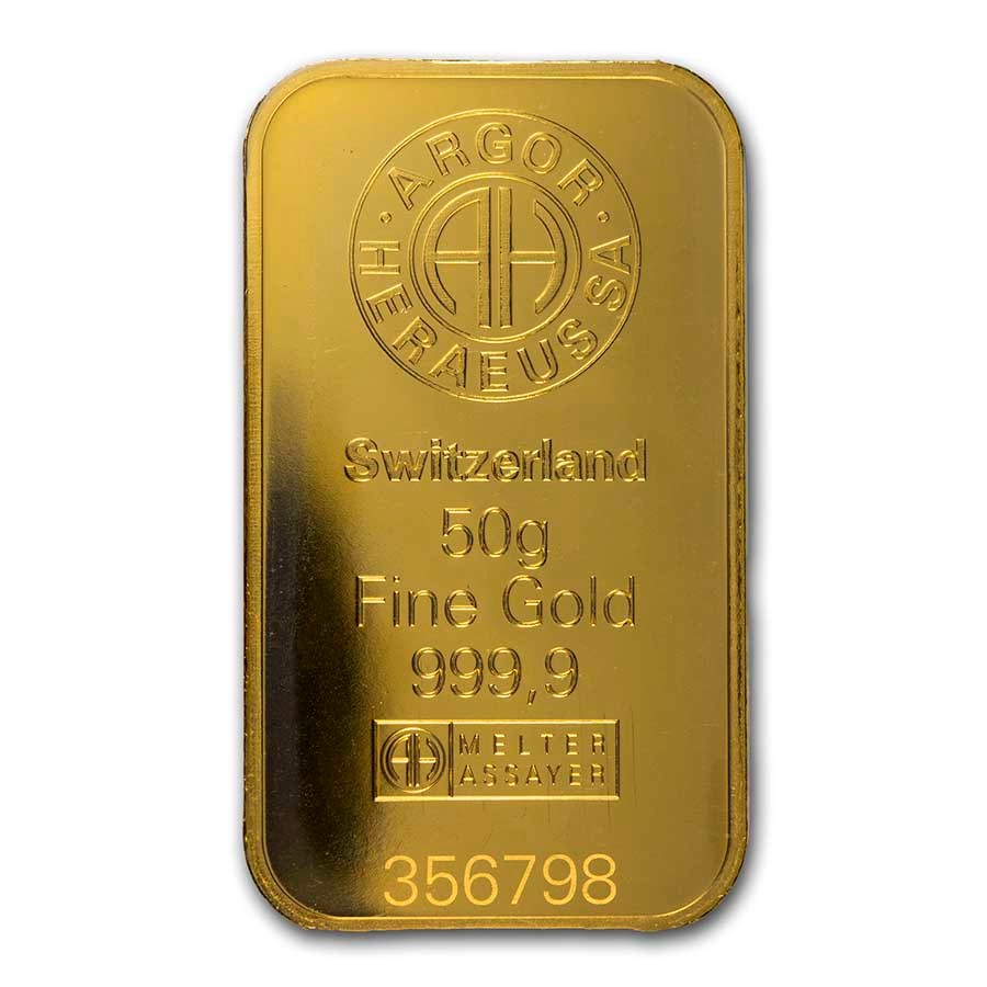 50 gram Gold Bar - Argor-Heraeus (In Assay) image 2