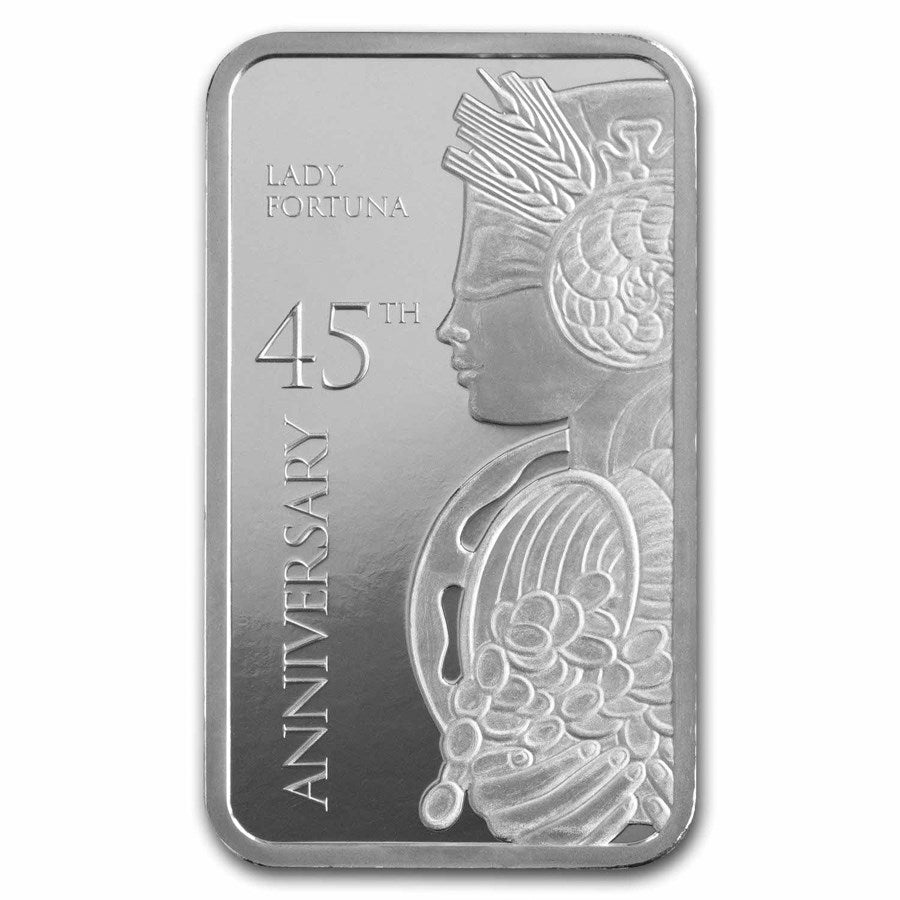 1 oz PAMP 45th Anniversary Lady Fortuna Silver Bar (In Assay) image 2