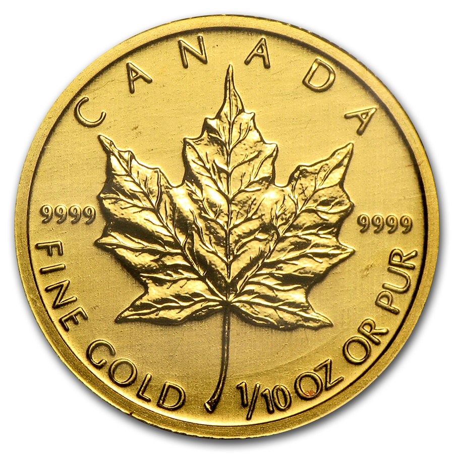 1/10 Oz Canadian Maple Leaf Gold Coin (Random Year) image 0