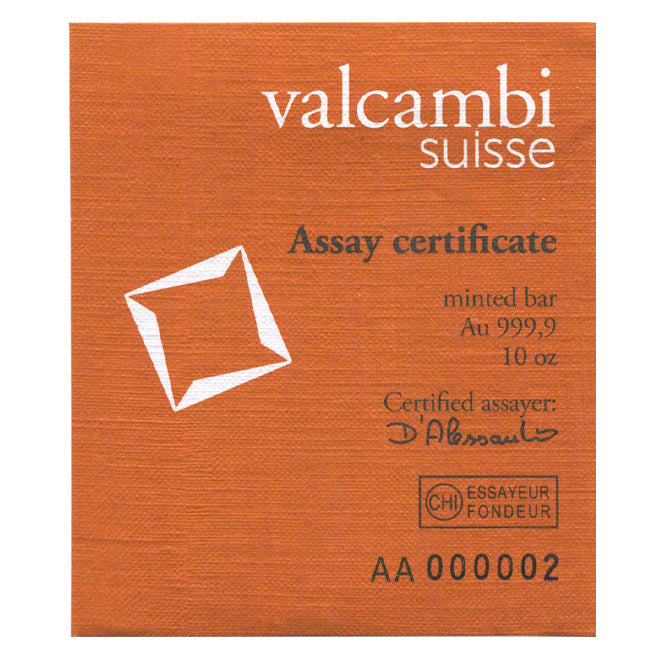 10 oz Gold Bar - Valcambi Suisse (w/Assay) image 2