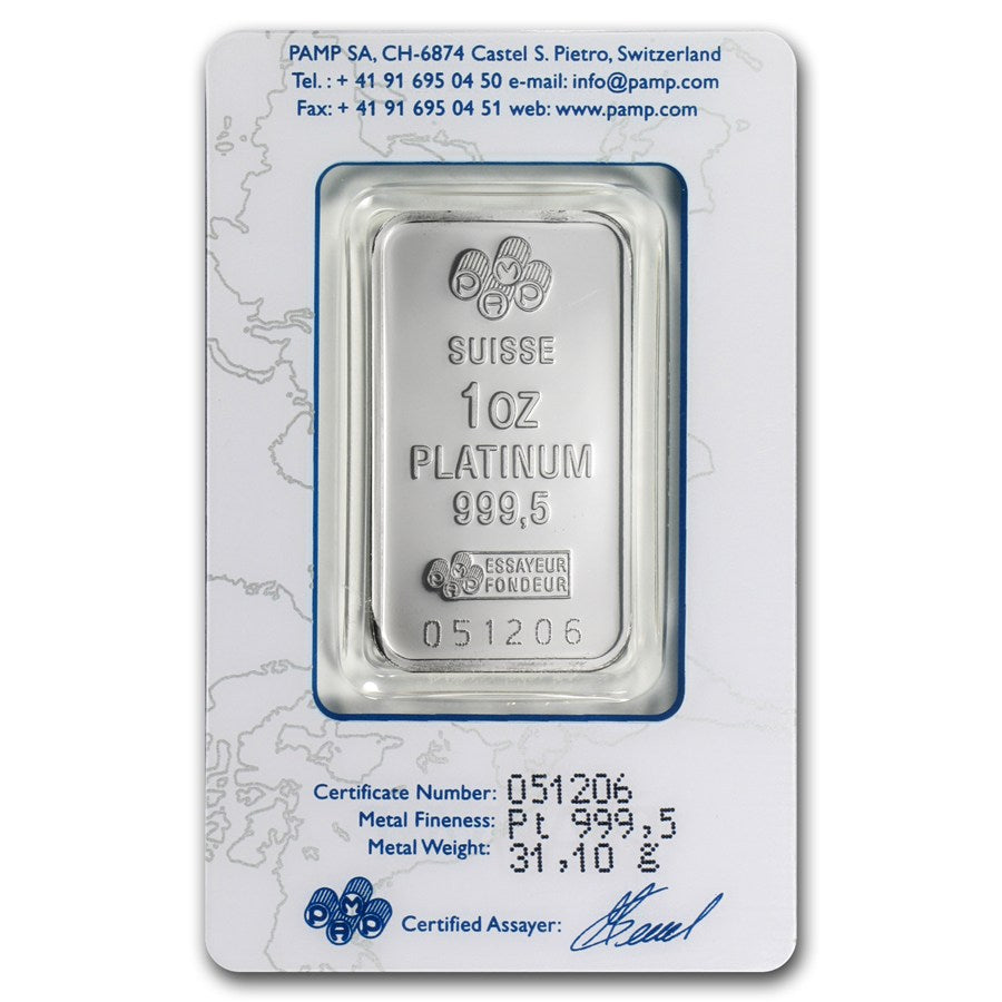1 oz Platinum Bar PAMP Suisse Fortuna (In Assay) image 1