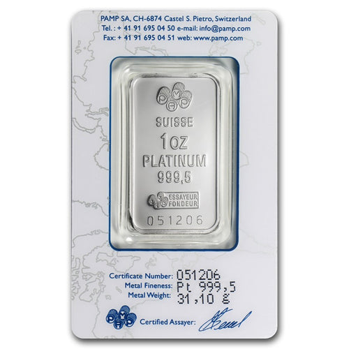 1 oz Platinum Bar PAMP Suisse Fortuna (In Assay) image 1