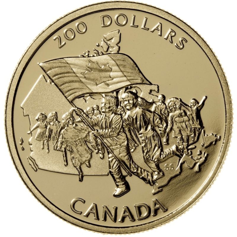 1990 Canadian $200 Canada's National Flag Silver Jubilee - 22-karat Gold Coin image 0