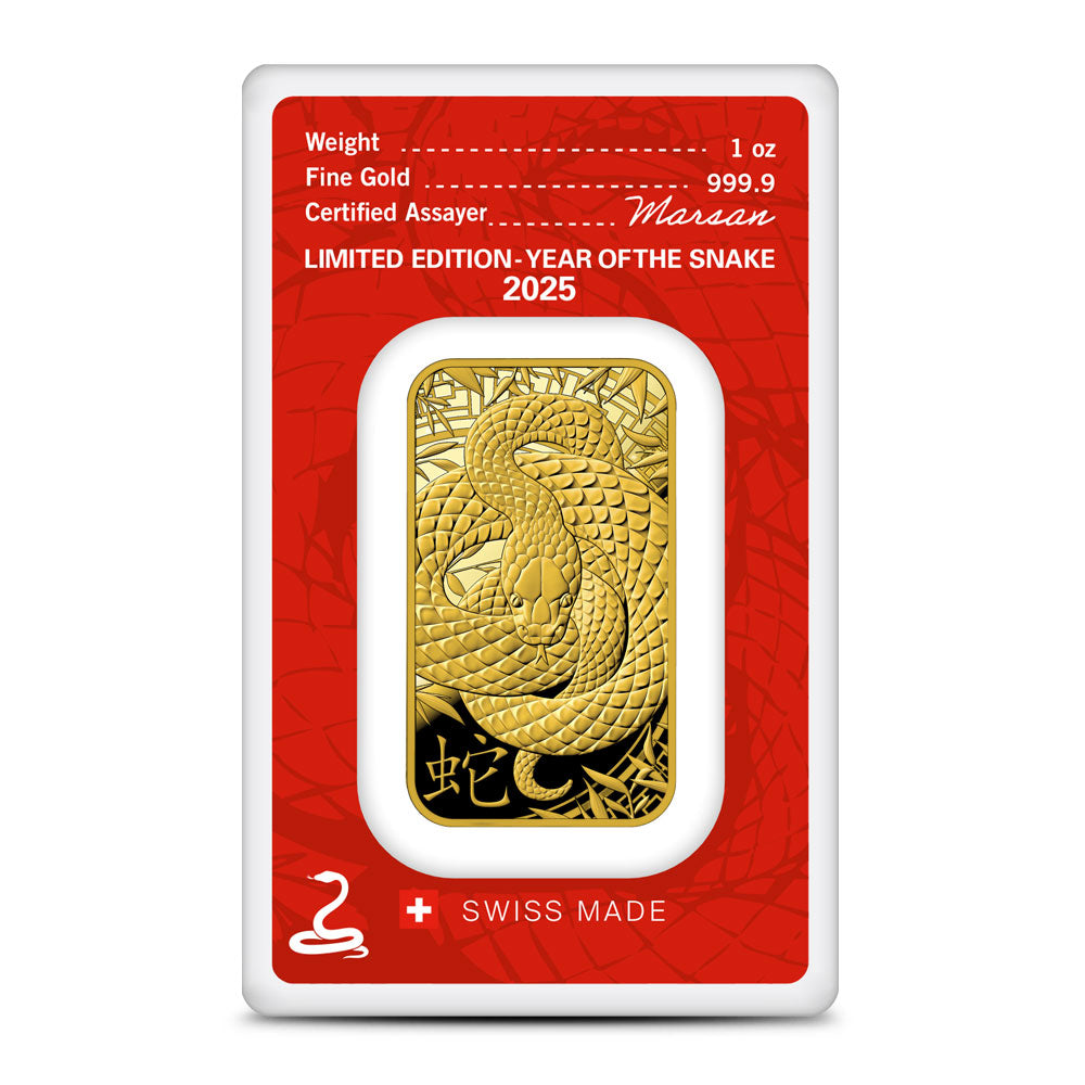 2025 1 oz Argor Heraeus Lunar Snake Gold Bar (New w/ Assay) [Box of 25] image 0