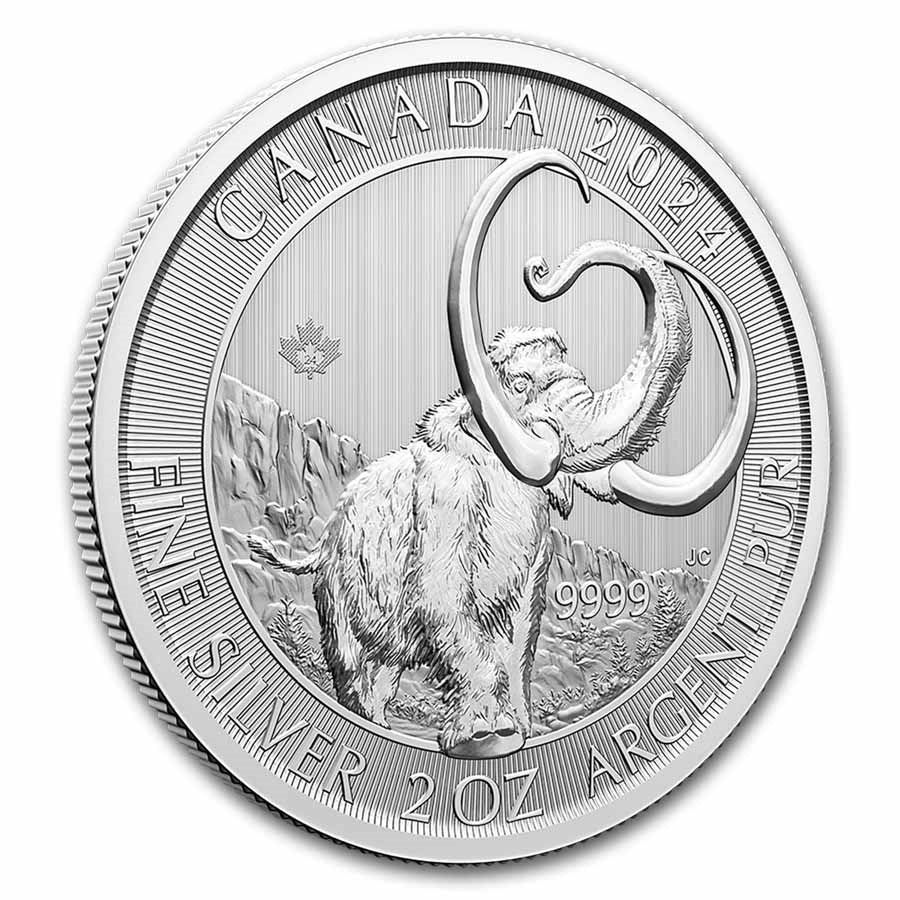 2024 2 oz Canadian Ice Age Woolly Mammoth Silver Coin (BU) image 2