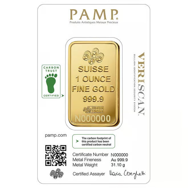 1 oz Gold Bar PAMP Suisse Lady Fortuna Veriscan Carbon Neutral (In Assay) image 2