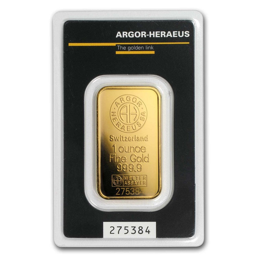 1 oz Gold Bar - Argor-Heraeus (w/Plain Back, In Assay) image 0