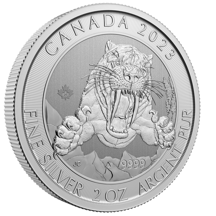ICE AGE SERIE ? Smilodon Sabre-tooth Cat 2 oz 99.99% Silver Bu Coin Canada 2023 image 1