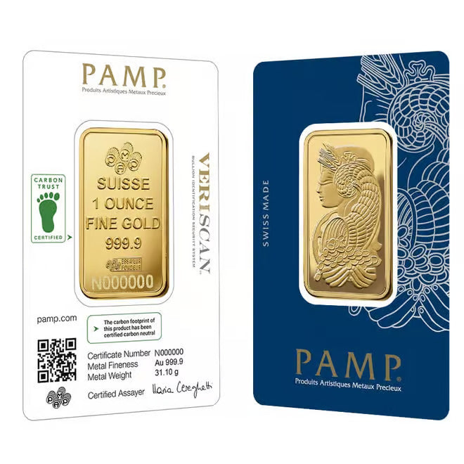 1 oz Gold Bar PAMP Suisse Lady Fortuna Veriscan Carbon Neutral (In Assay) image 0