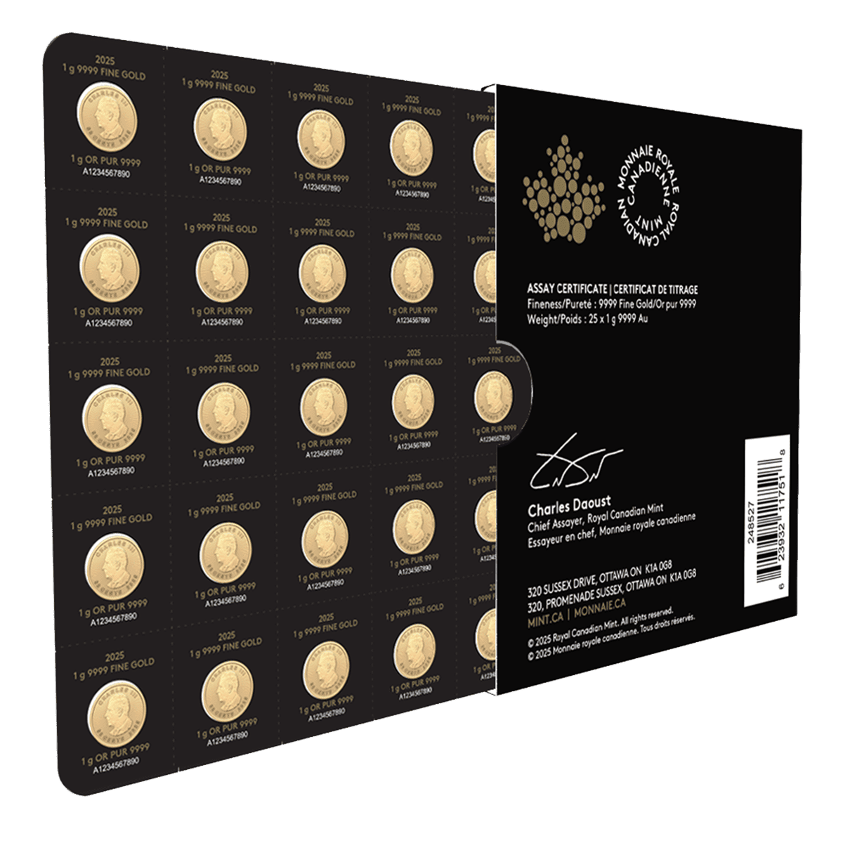2025 25x 1 gram Gold Maple Leafs Maplegram25? (In Assay Sleeve) image 2