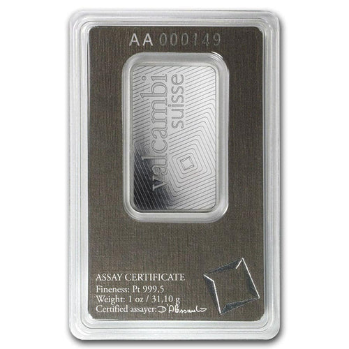 1 oz Platinum Bar - Valcambi (In Assay) image 1