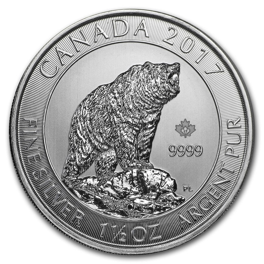 2017 Canada 1.5 oz Silver $8 Grizzly Bear BU image 0
