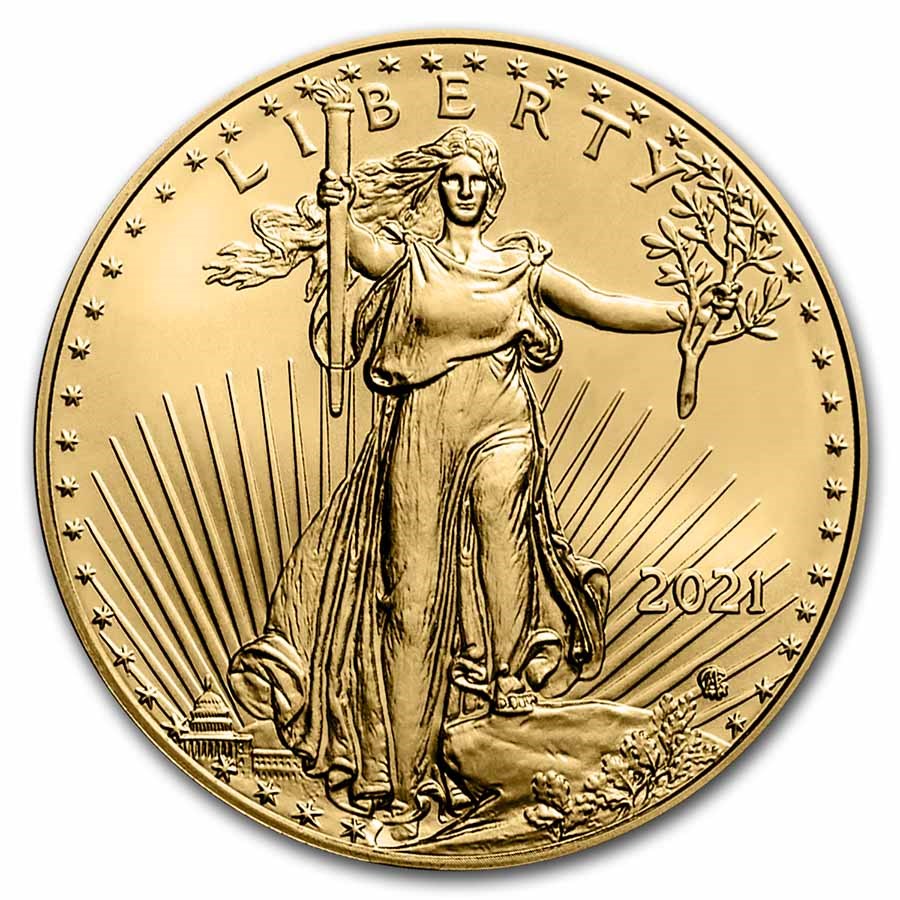2021 1/10 oz American Gold Eagle Coin BU (Type 2) image 0