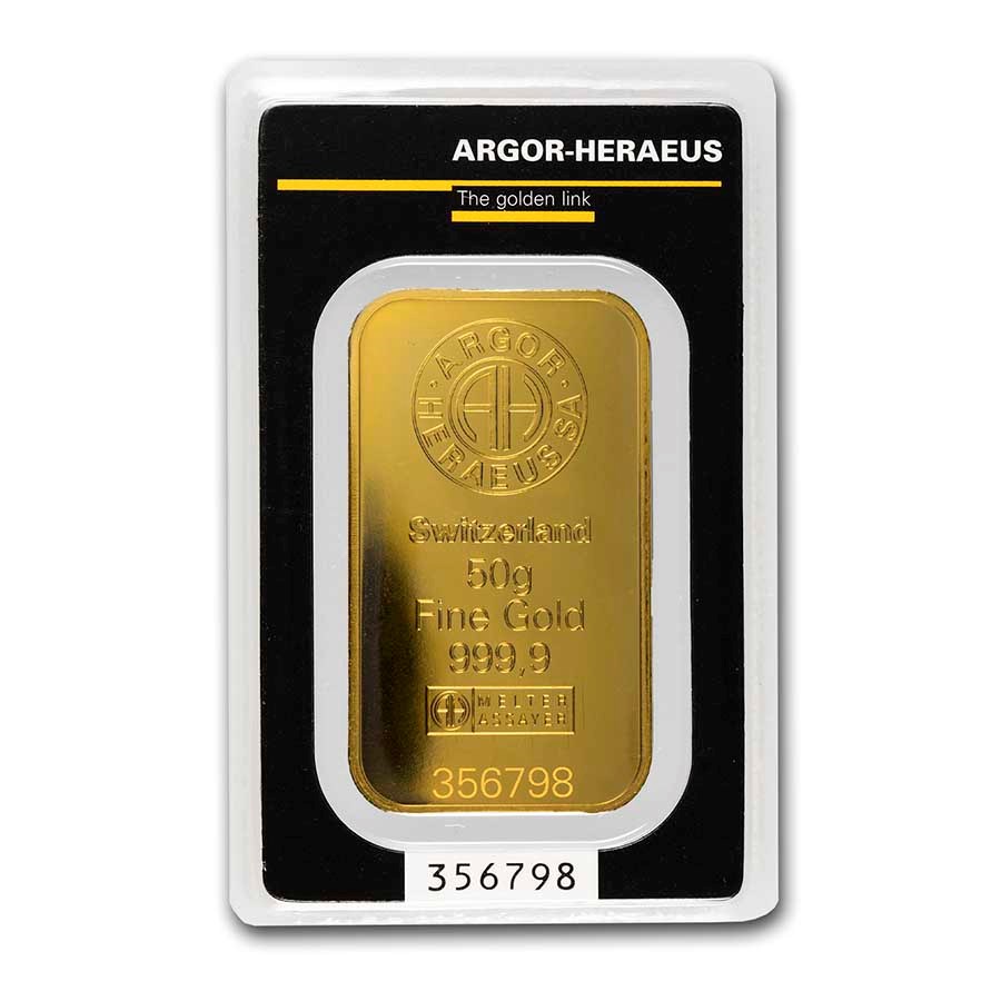 50 gram Gold Bar - Argor-Heraeus (In Assay) image 0